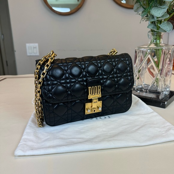 Authentic Christian Dior Black Leather Shoulder Bag With Gold hardware - Picture 3 of 16